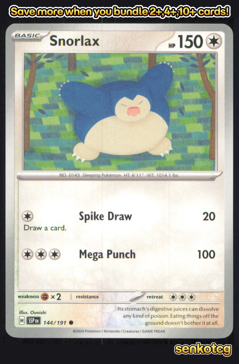 🎴 Snorlax 144/191 Common Surging Sparks NM 🎨 Ounishi