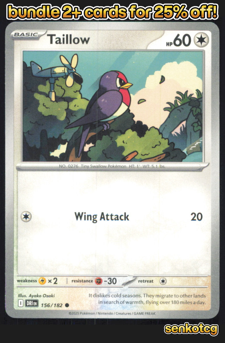 🎴 Taillow 156/182 Common Destined Rivals NM
