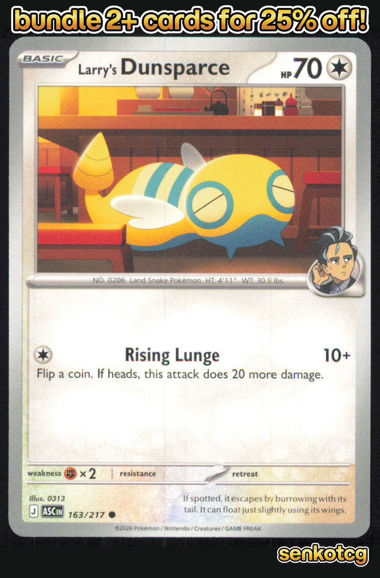 🎴 Larry's Dunsparce 163/217 Common Ascended Heroes NM 🎨