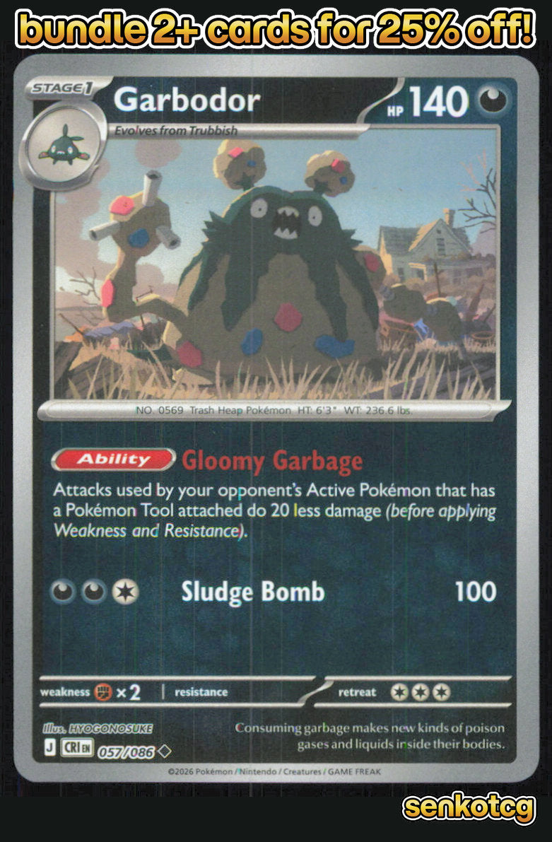 🎴 Garbodor 057/086 Uncommon Reverse Holo Chaos Rising NM 🎨 HYOGONOSUKE