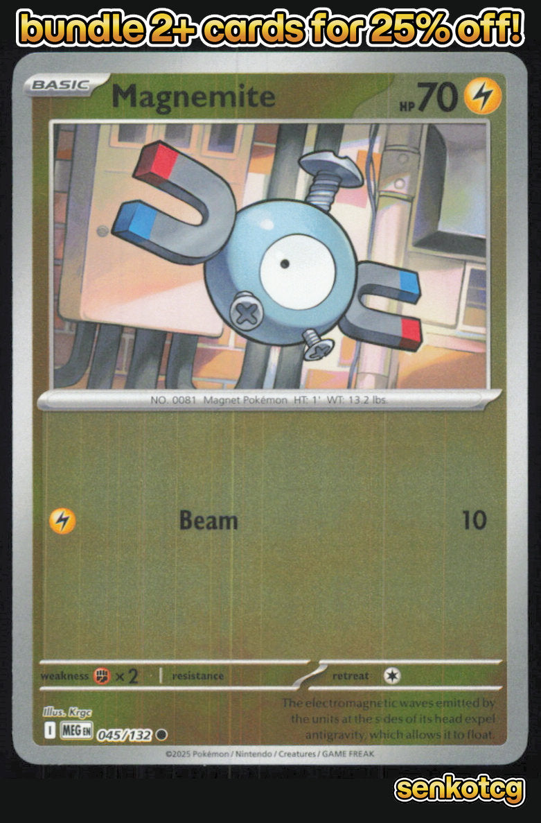 🎴 Magnemite 045/132 Common Reverse Holo Mega Evolution NM