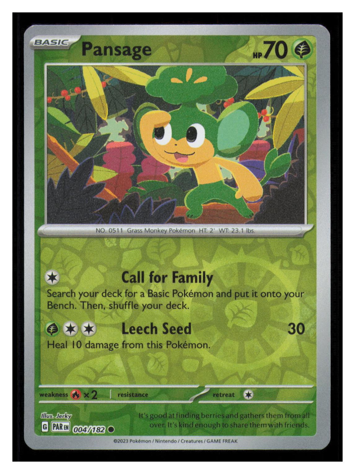 🎴 Pansage 004/182 Reverse Holo Paradox Rift Pokemon NM