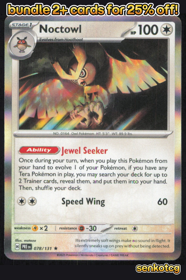 🎴 Noctowl 078/131 Rare Holo Prismatic Evolutions NM 🎨 matazo