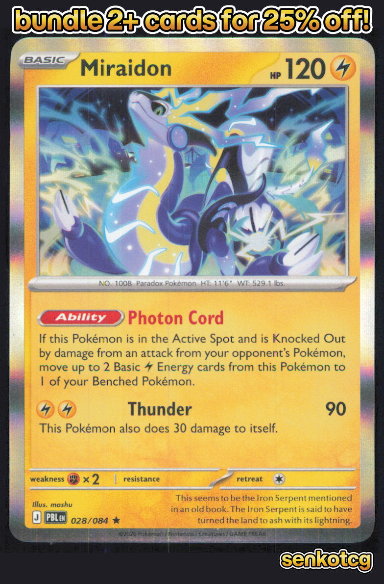🎴 Miraidon 028/084 Rare Holo Pitch Black NM 🎨 mashu