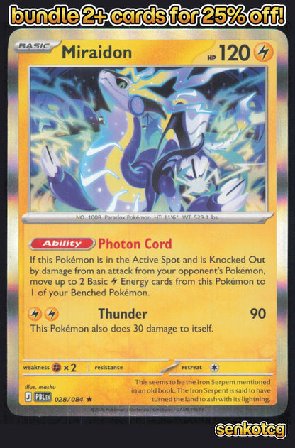 🎴 Miraidon 028/084 Rare Holo Pitch Black NM 🎨 mashu