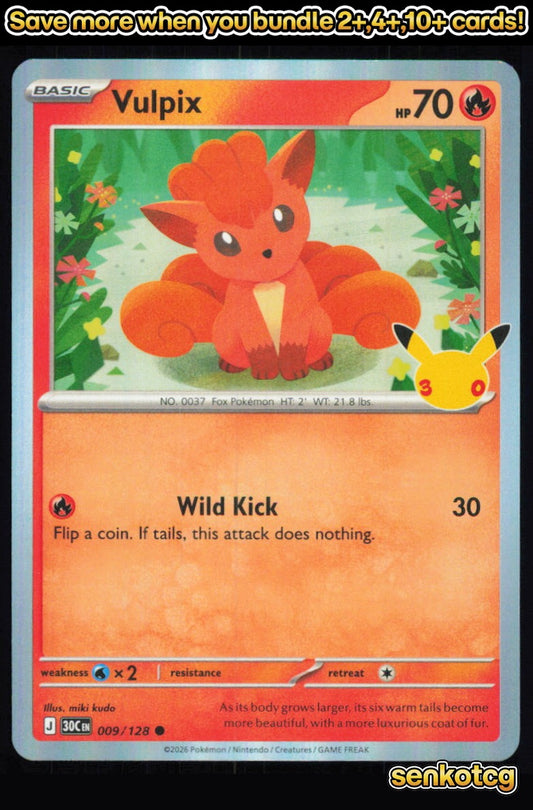 🎴 Vulpix 009/128 Common Holo ME: 30th Celebration NM 🎨 kudo
