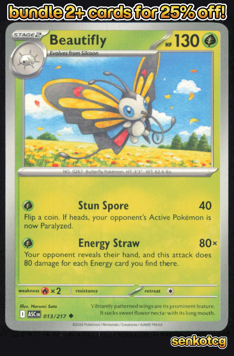 🎴 Beautifly 013/217 Uncommon Ascended Heroes NM 🎨