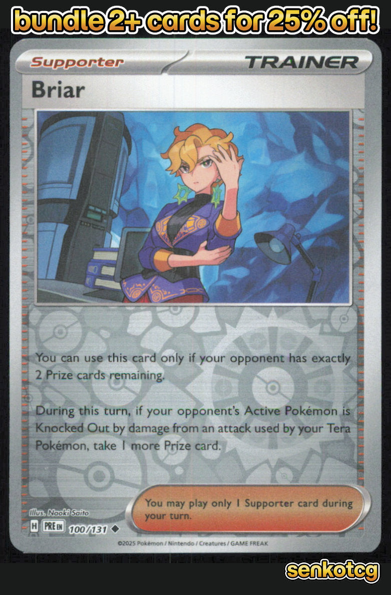 🎴 Briar 100/131 Uncommon Reverse Holo Prismatic Evolutions NM 🎨 Saito