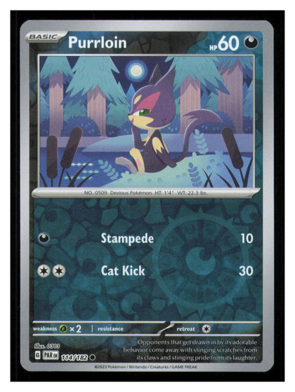 🎴 Purrloin 114/182 Reverse Holo Paradox Rift Pokemon NM