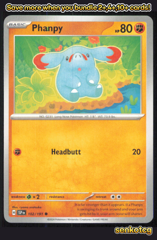 🎴 Phanpy 102/191 Common Surging Sparks NM 🎨 uratsuka