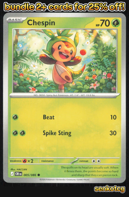 🎴 Chespin 005/086 Common Chaos Rising NM 🎨 HACCAN