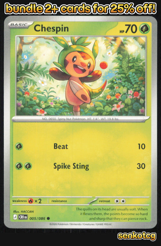 🎴 Chespin 005/086 Common Chaos Rising NM 🎨 HACCAN