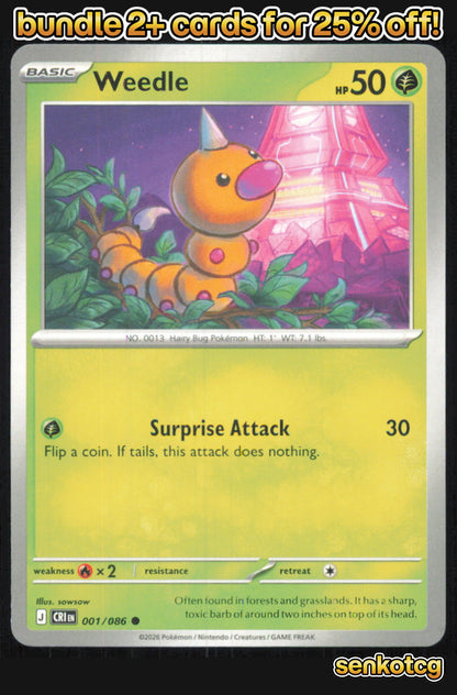 🎴 Weedle 001/086 Common Chaos Rising NM 🎨 sowsow