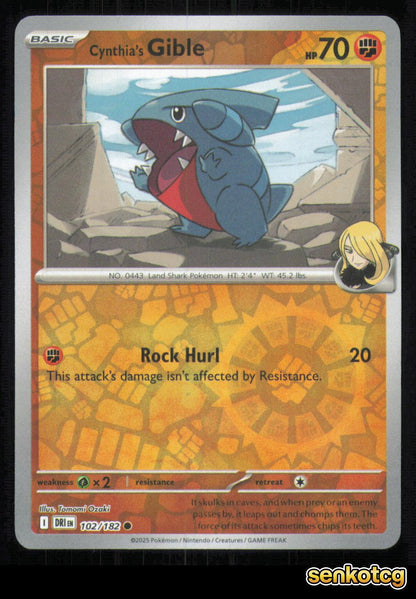 🎴 Cynthia's Gible 102/182 Reverse Holo Destined Rivals NM 🎨 Ozaki