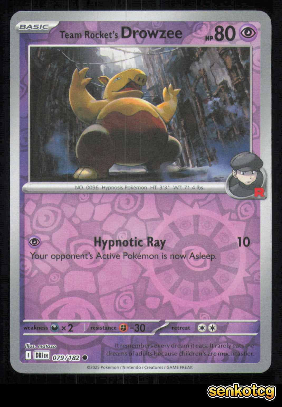 🎴 Team Rocket's Drowzee 079/182 Reverse Holo Destined Rivals NM 🎨 matazo