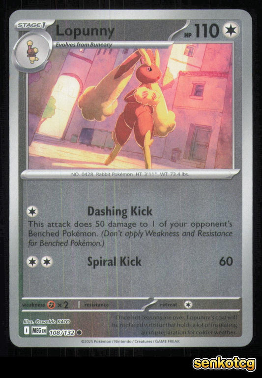 🎴 Lopunny 108/132 Common Reverse Holo Mega Evolution NM