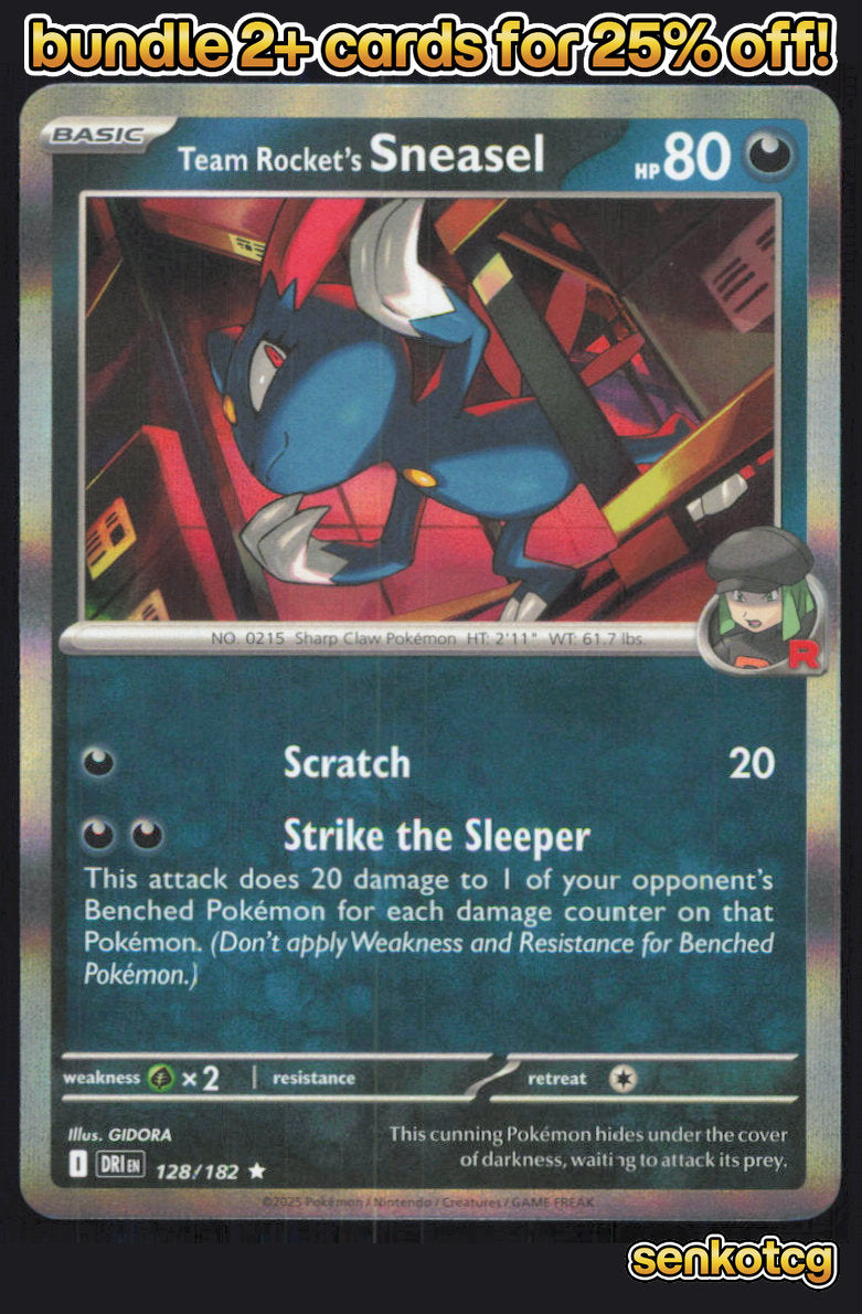 🎴 Team Rocket's Sneasel 128/182 Rare Holo Destined Rivals NM