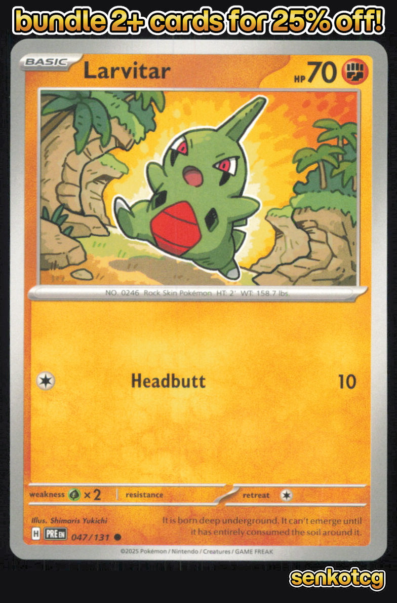 🎴 Larvitar 047/131 Common Prismatic Evolutions NM 🎨 Yukichi