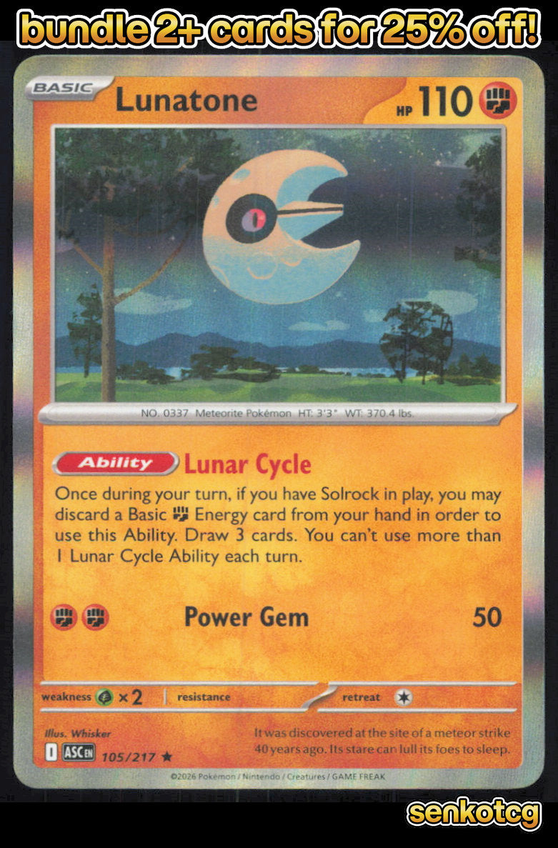 🎴 Lunatone 105/217 Rare Holo ASC Ascended Heroes NM
