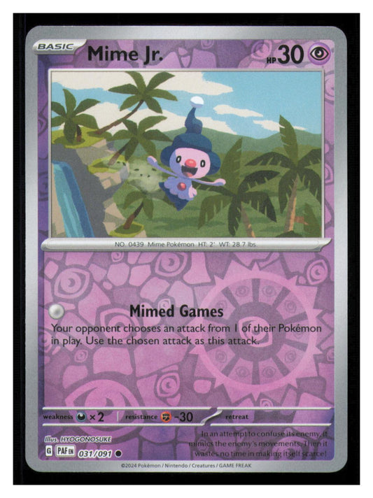 🎴 Mime Jr. 031/091 Reverse Holo Paldean Fates Pokemon NM