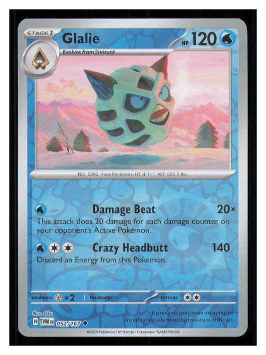 🎴 Glalie 052/167 Reverse Holo Twilight Masquerade NM 🎨 Oku