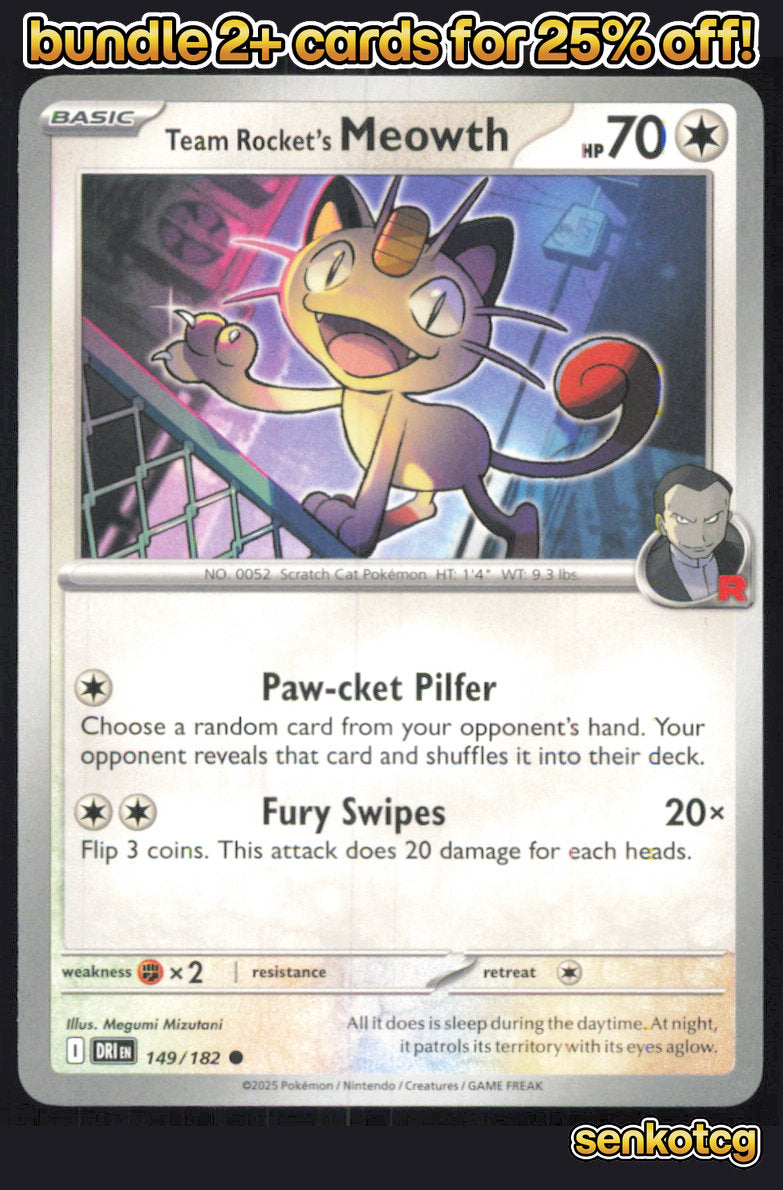 🎴 Team Rocket's Meowth 149/182 Common Destined Rivals NM