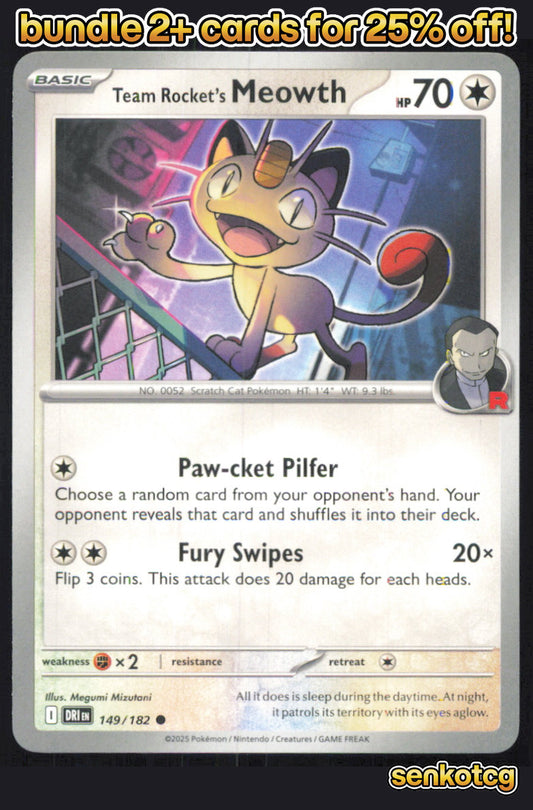 🎴 Team Rocket's Meowth 149/182 Common Destined Rivals NM