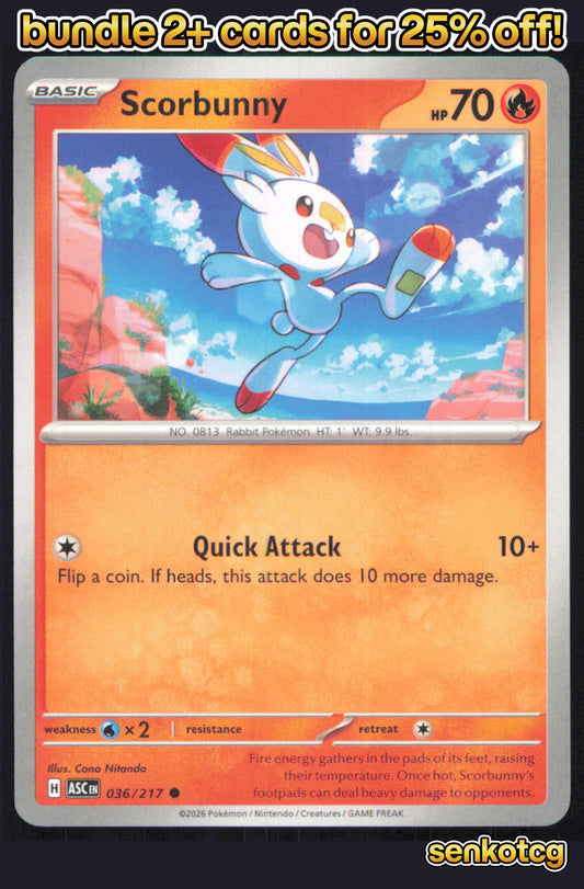 🎴 Scorbunny 036/217 Common Ascended Heroes NM