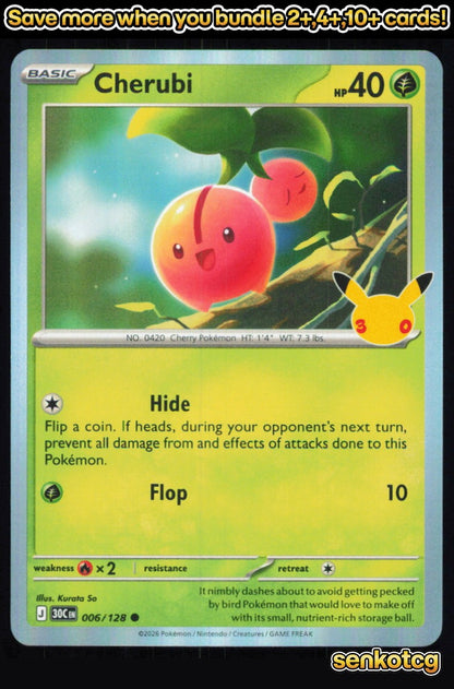 🎴 Cherubi 006/128 Common Holo ME: 30th Celebration NM 🎨 So
