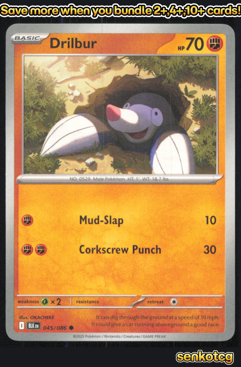 🎴 Drilbur 045/086 Common Black Bolt NM 🎨 OKACHEKE