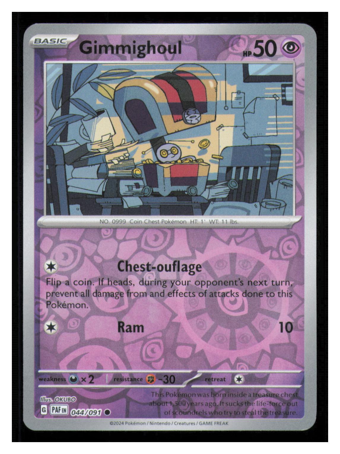 🎴 Gimmighoul 044/091 Reverse Holo Paldean Fates Pokemon NM