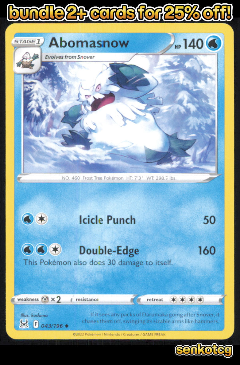 🎴 Abomasnow 043/196 Uncommon Lost Origin NM