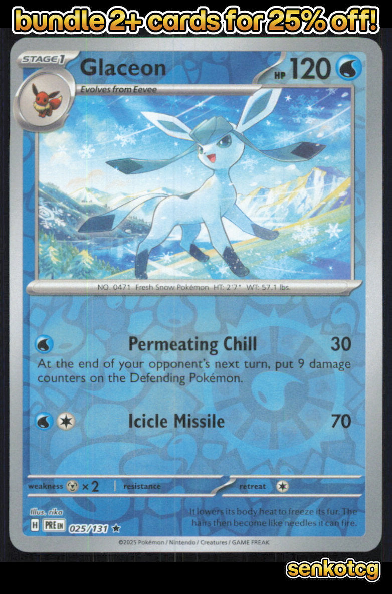 🎴 Glaceon 025/131 Rare Reverse Holo Prismatic Evolutions NM