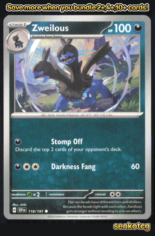 🎴 Zweilous 118/191 Common Surging Sparks NM 🎨 chibi