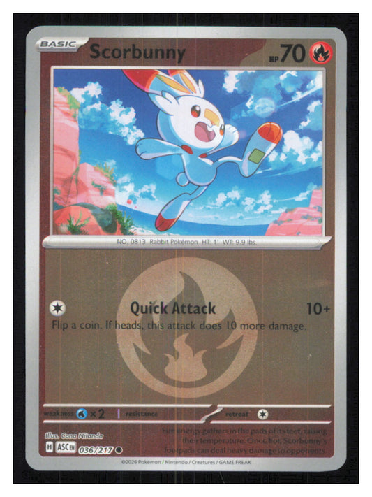 🎴 Scorbunny (Energy Symbol Pattern) 036/217 Reverse Holo Ascended Heroes NM