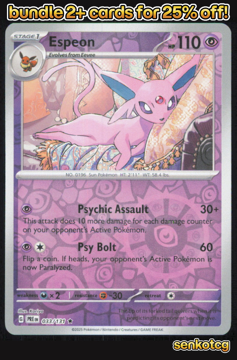 🎴 Espeon 033/131 Rare Reverse Holo Prismatic Evolutions NM 🎨 Kariya