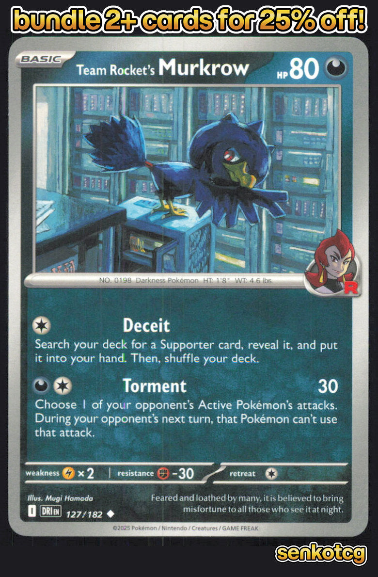 🎴 Team Rocket's Murkrow 127/182 Uncommon Destined Rivals NM