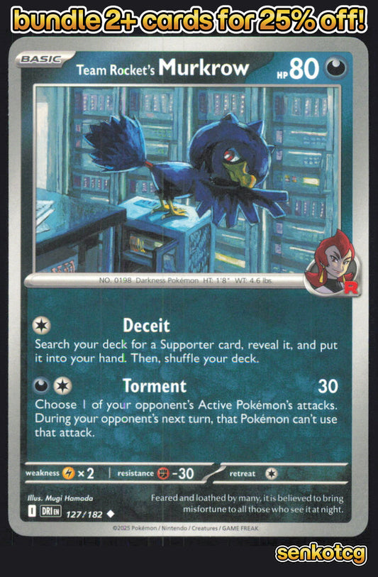 🎴 Team Rocket's Murkrow 127/182 Uncommon Destined Rivals NM