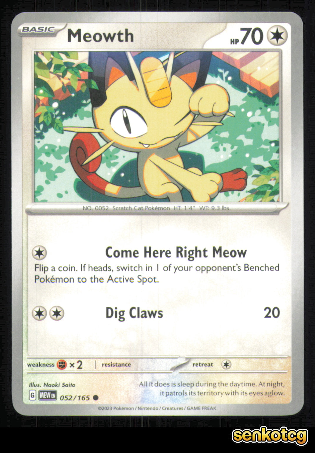🎴 Meowth 052/165 151 NM 🎨 Saito