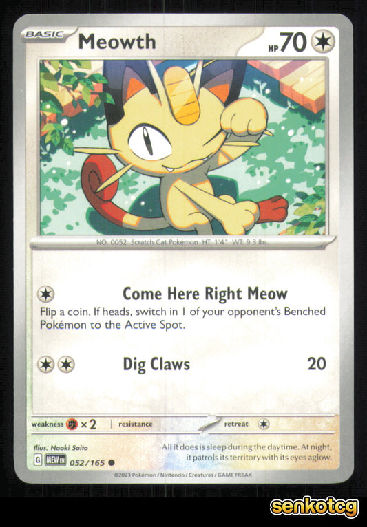🎴 Meowth 052/165 151 NM 🎨 Saito