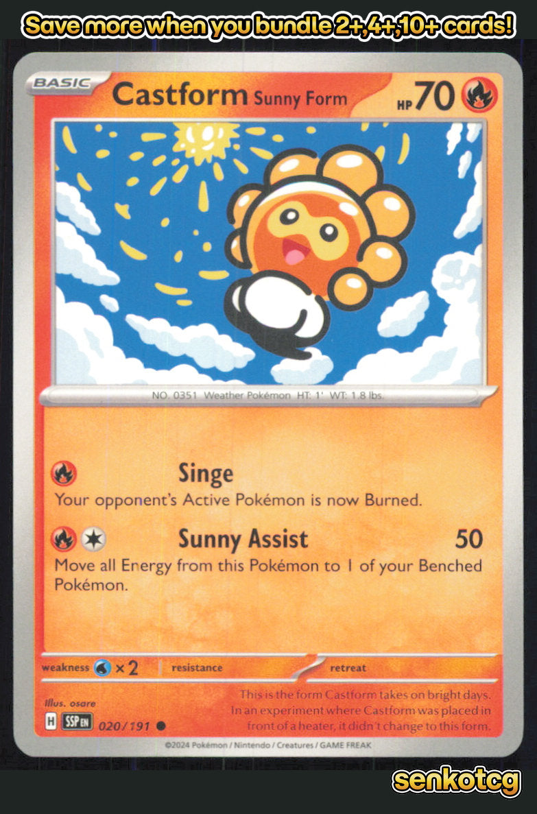🎴 Castform Sunny Form 020/191 Common Surging Sparks NM 🎨 osare