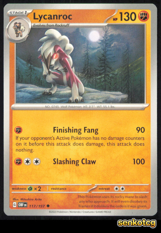 🎴 Lycanroc 117/197 Uncommon Obsidian Flames NM
