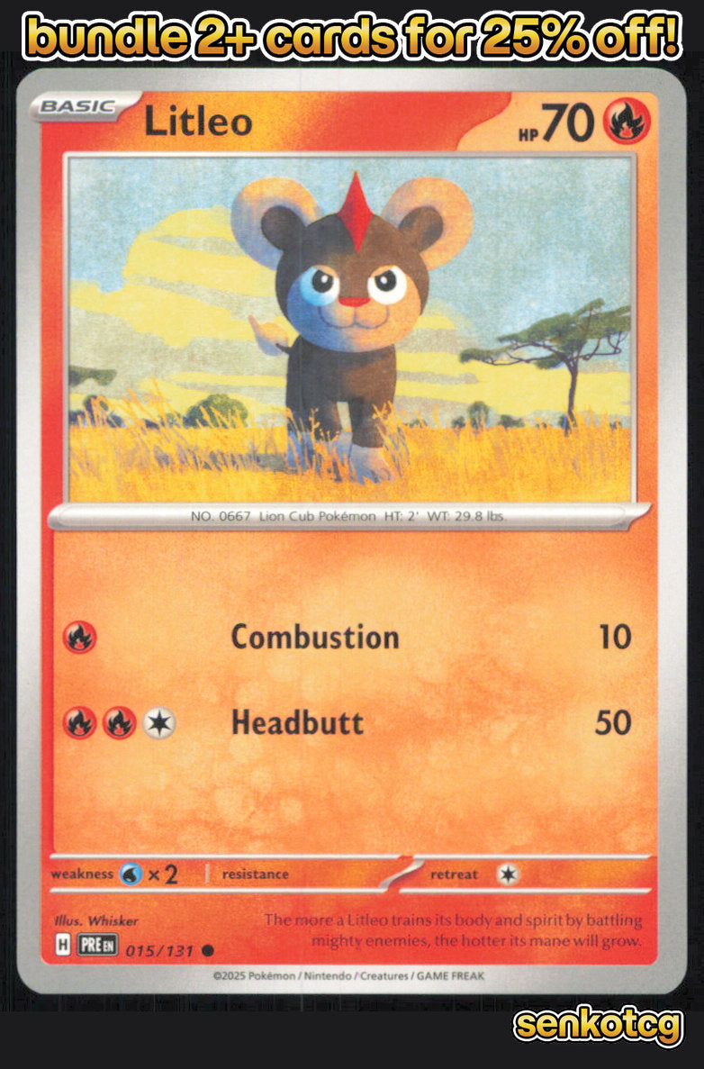 🎴 Litleo 015/131 Common Prismatic Evolutions NM 🎨 Whisker