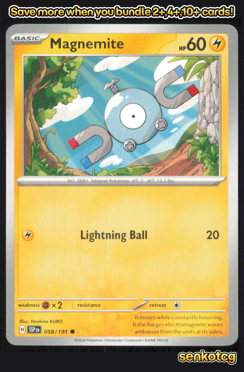 🎴 Magnemite 058/191 Common Surging Sparks NM 🎨 KURO