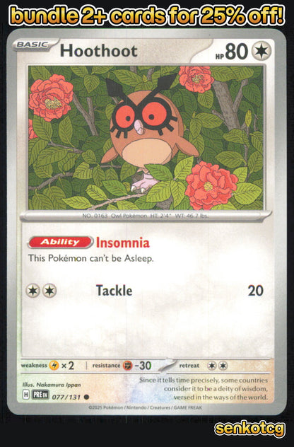 🎴 Hoothoot 077/131 Common Prismatic Evolutions NM 🎨 Ippan