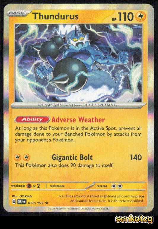 🎴 Thundurus 070/197 Rare Holo Obsidian Flames NM