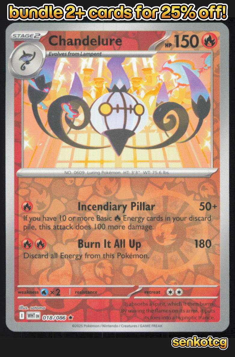 🎴 Chandelure 018/086 Rare Reverse Holo White Flare NM
