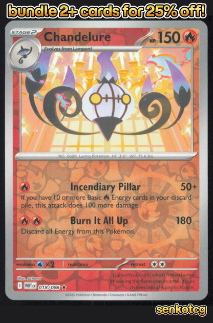 🎴 Chandelure 018/086 Rare Reverse Holo White Flare NM