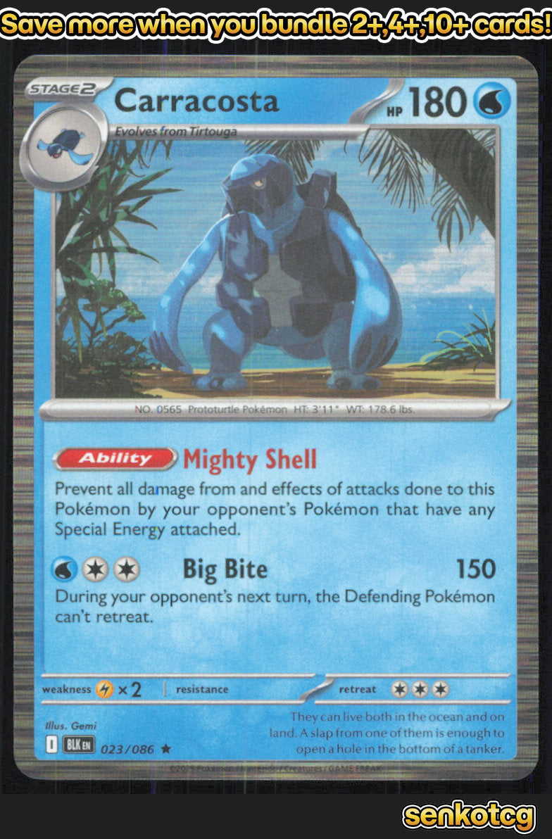🎴 Carracosta 023/086 Rare Holo Black Bolt NM 🎨 Gemi