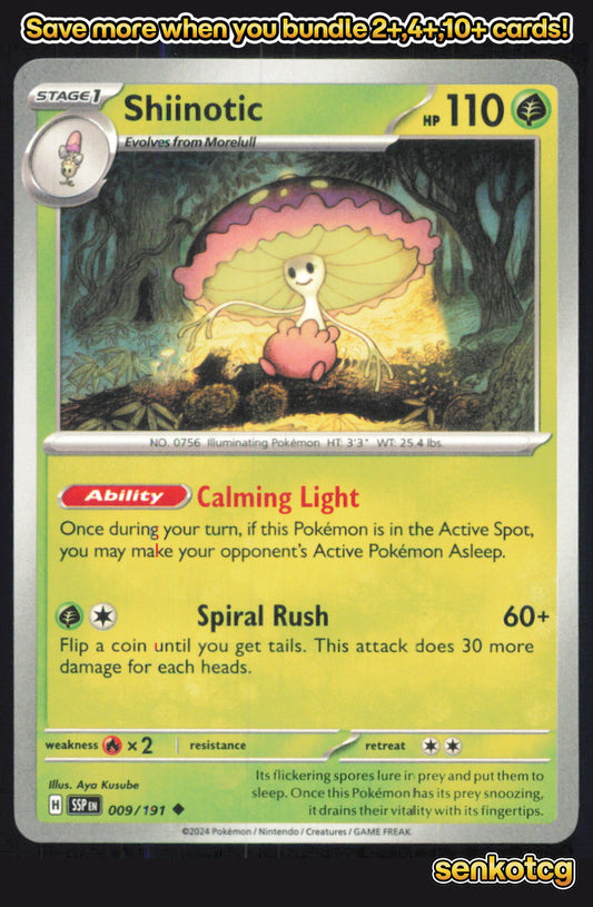 🎴 Shiinotic 009/191 Uncommon Surging Sparks NM 🎨 Kusube